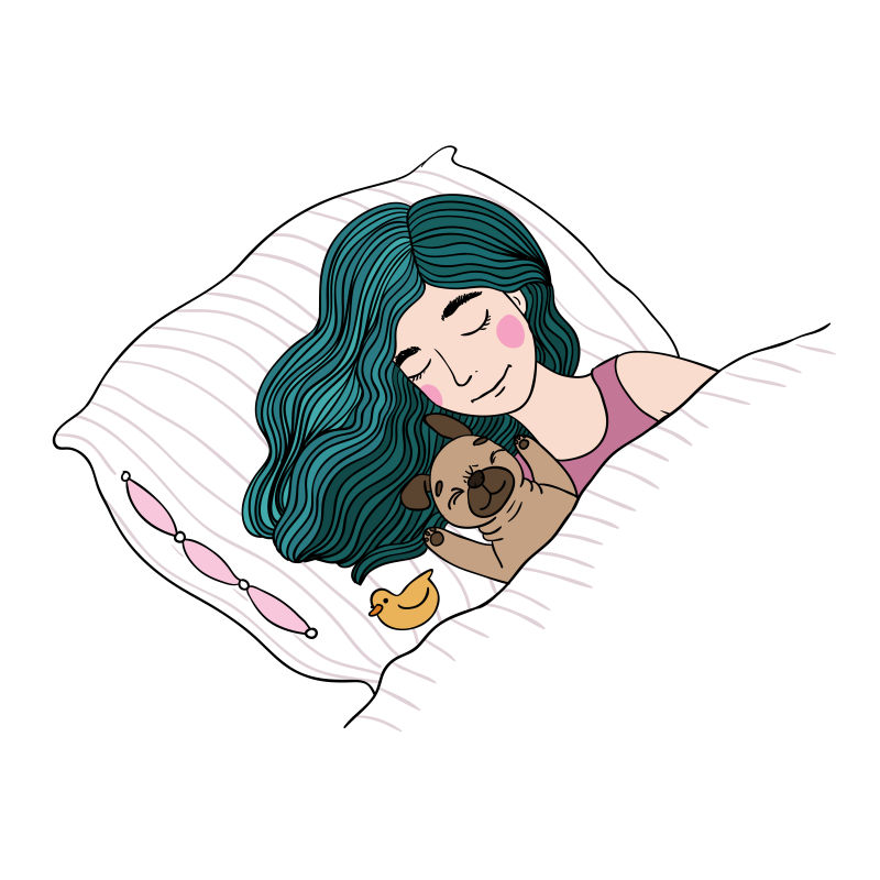 矢量睡觉的女孩与哈巴狗