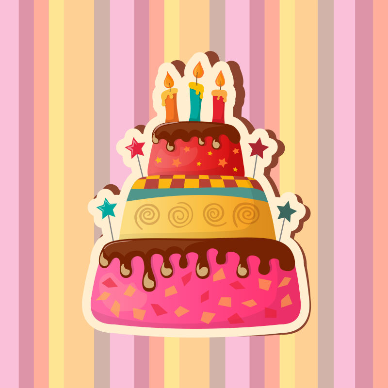 创意趣味多层生日蛋糕的矢量贺卡设计