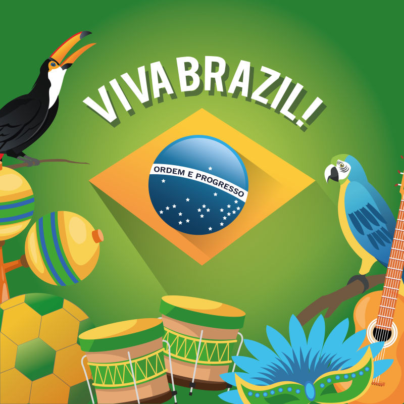 矢量巴西文化旅游主题平面插图