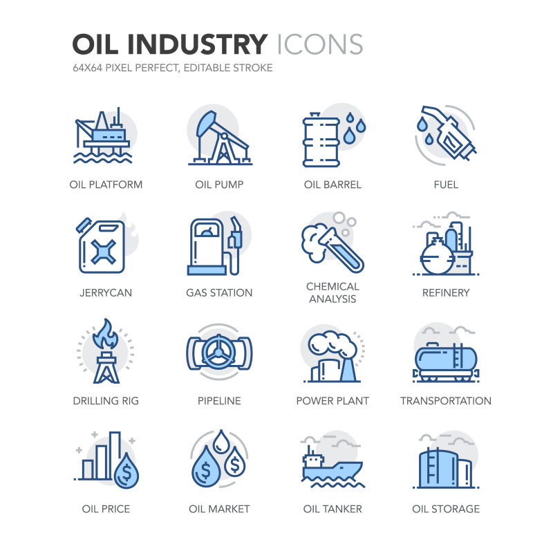 创意矢量石油开采相关的图标设计