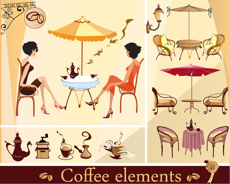 矢量咖啡馆插图创意元素设计