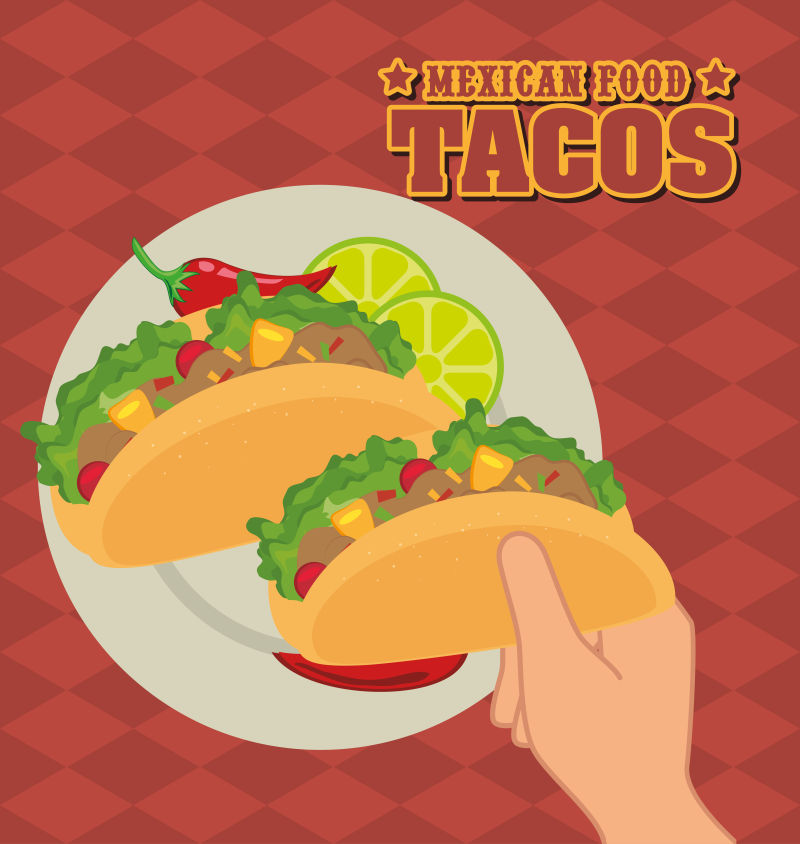 创意矢量墨西哥快餐的卡通插图