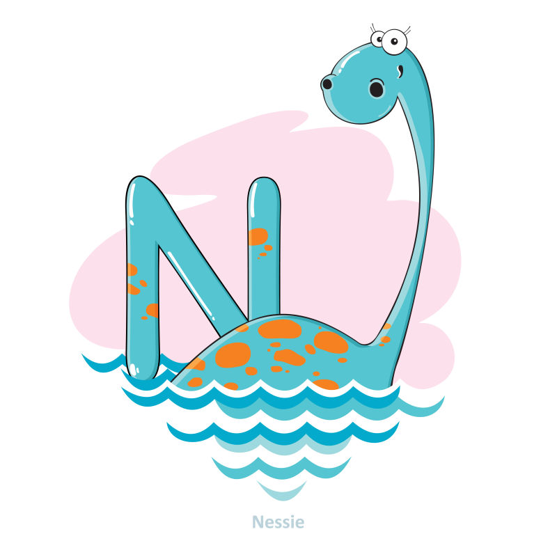 矢量的卡通字母N和恐龙插图