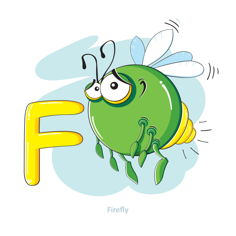 矢量的卡通字母F和萤火虫插图