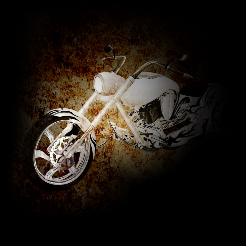 黑暗背景下的白色摩托车矢量插图