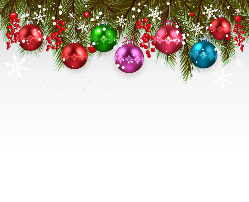 彩色圆球装饰的圣诞树矢量插图