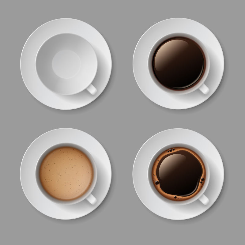 矢量灰色背景上的四杯咖啡