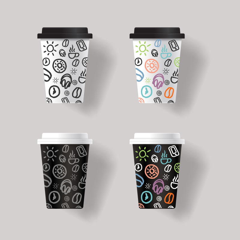 创意矢量可爱的简笔画元素的咖啡杯设计