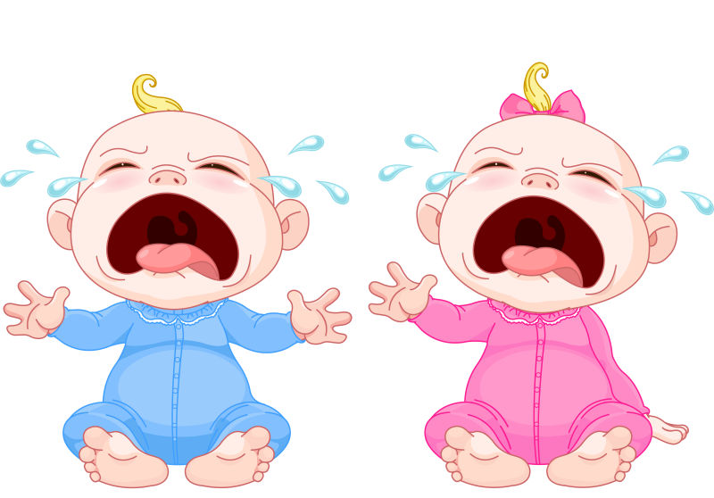 矢量卡通哭泣的双胞胎宝宝