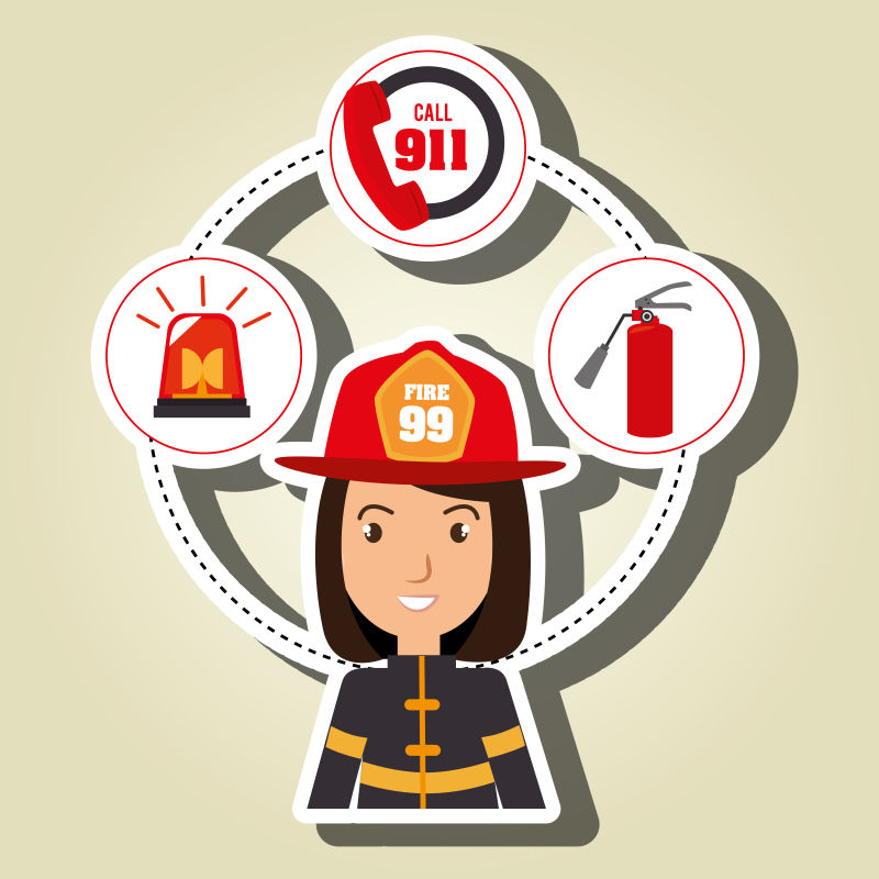 创意矢量女消防员的平面插图