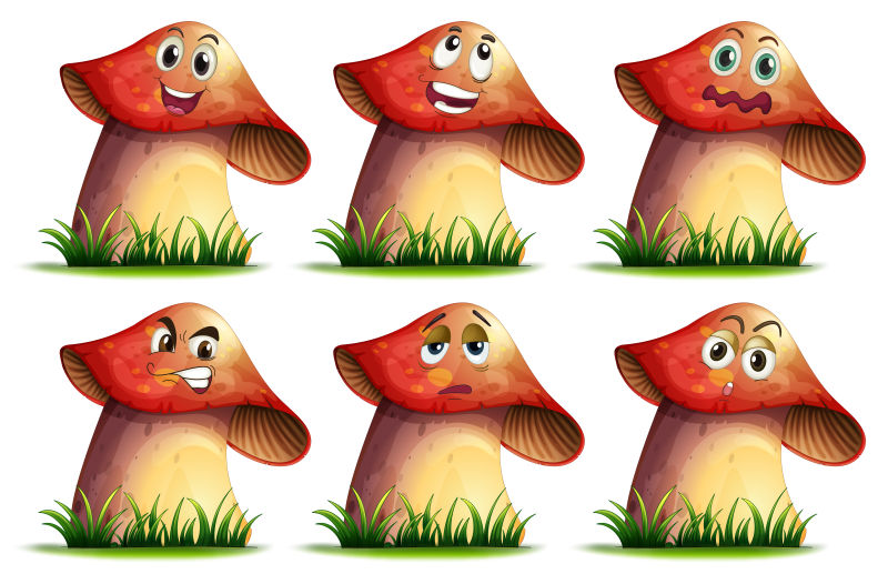矢量卡通表情的蘑菇插图