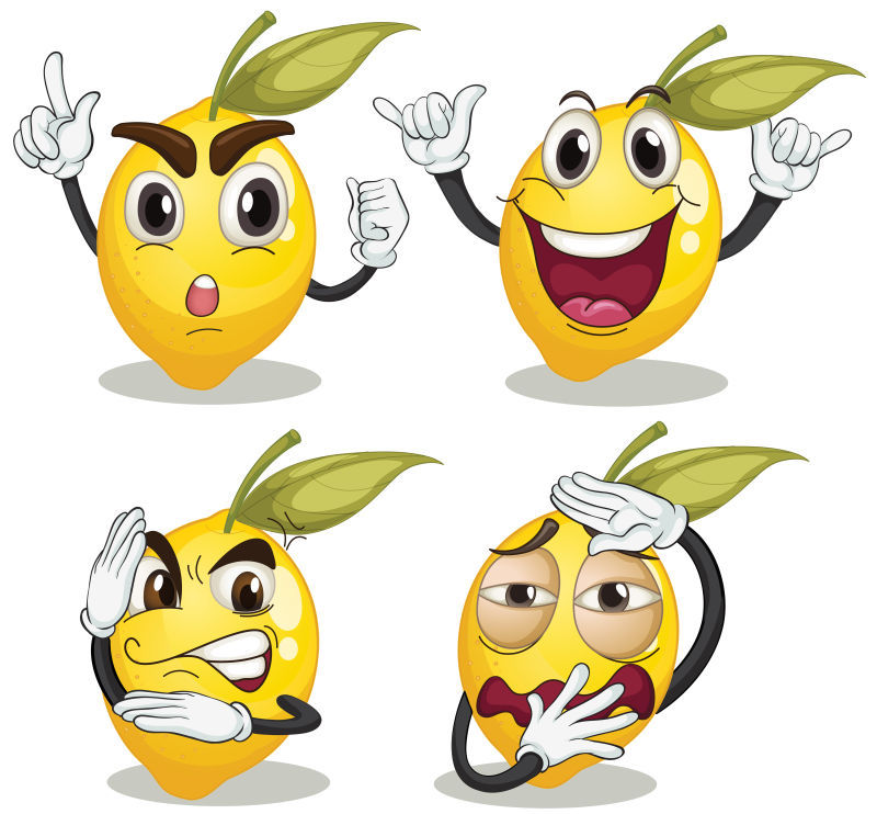 矢量卡通表情丰富的柠檬插图