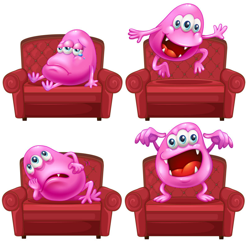 矢量卡通沙发上的粉色怪物插图