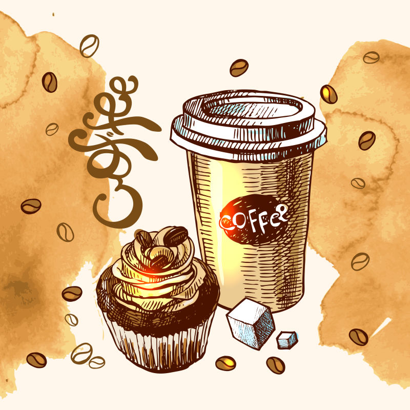矢量手绘风格的咖啡设计插图