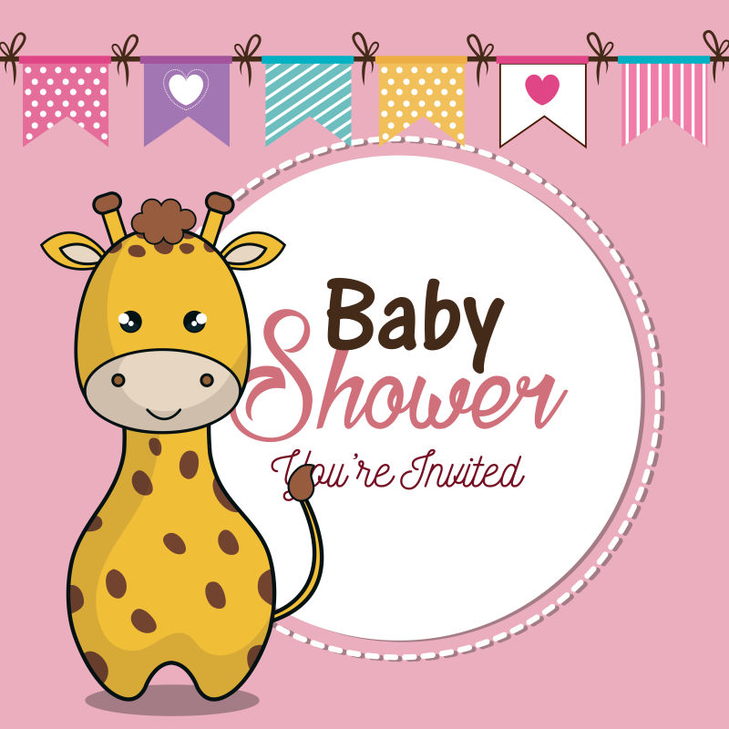 长颈鹿图案的婴儿沐浴卡矢量设计