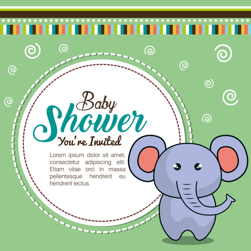 大象图案的婴儿沐浴卡矢量设计