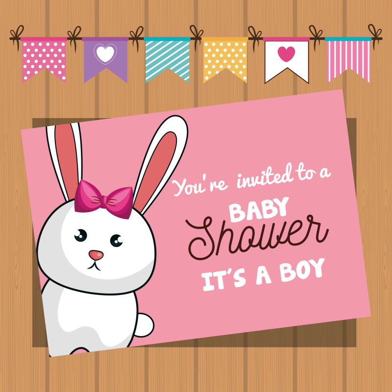 兔子图案的婴儿沐浴卡矢量设计