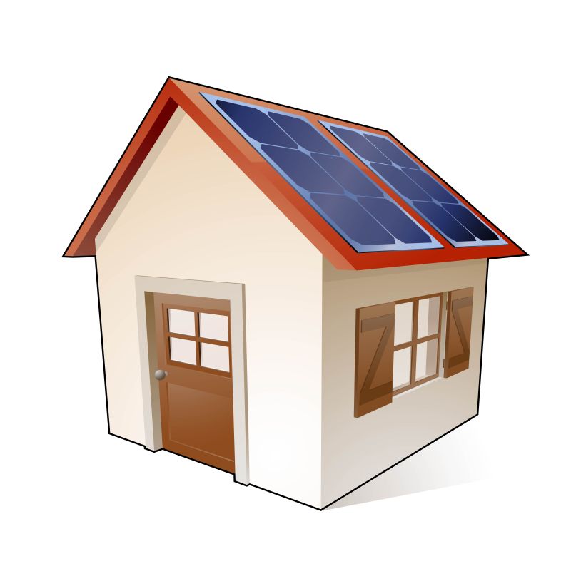 矢量安装太阳能的房屋建筑插图