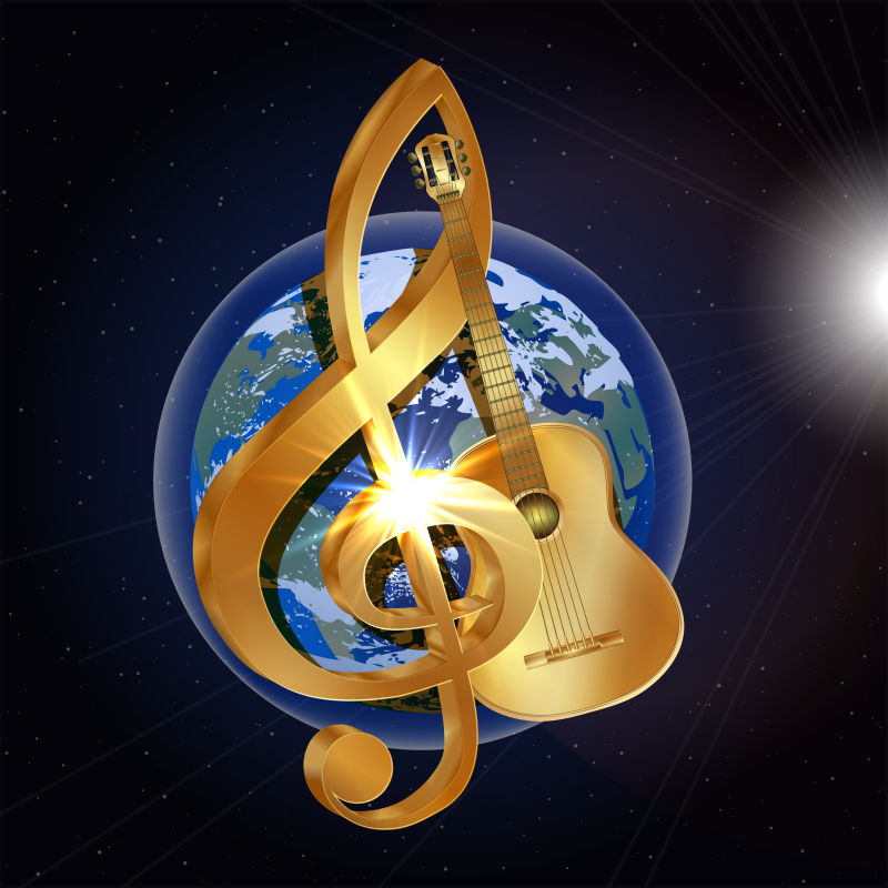地球外的音乐符号矢量插图