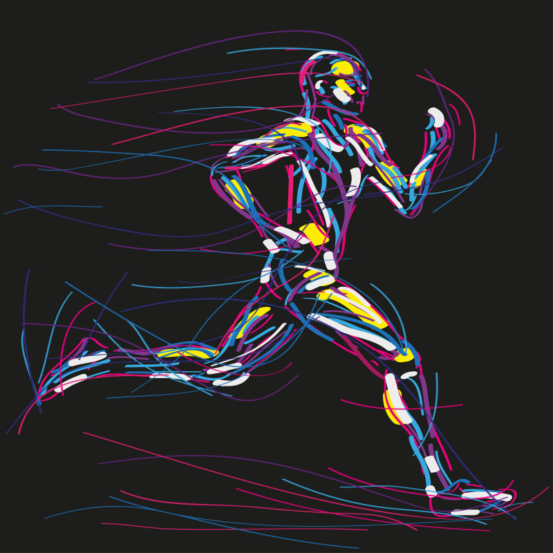 奔跑的人抽象的水彩插图矢量