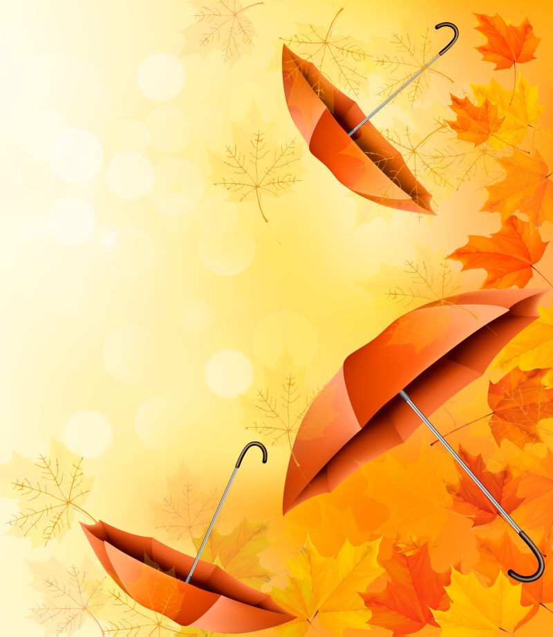 橙色的雨伞和落叶矢量插图