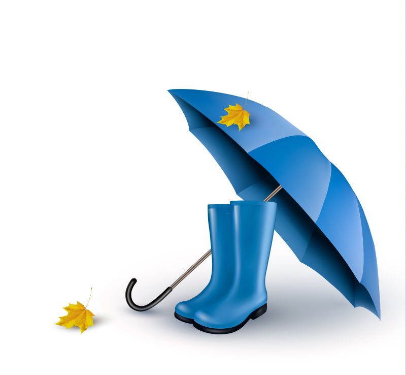 蓝色雨伞和雨靴矢量插图