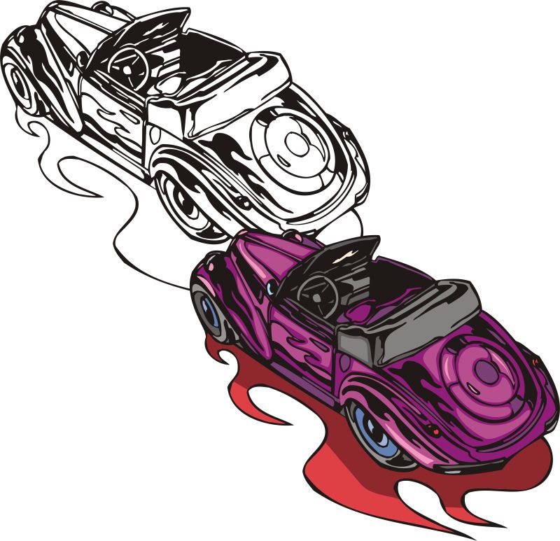 创意矢量紫色老式汽车插图