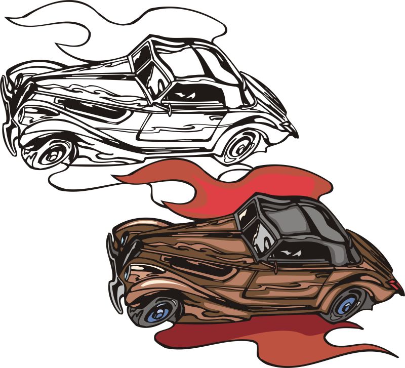 矢量老式棕色汽车的插图设计
