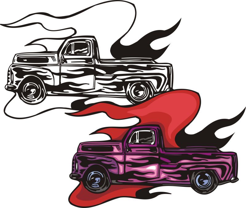 创意矢量紫色老式卡车的插图