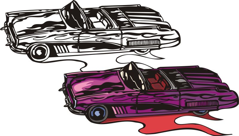创意矢量紫色老式敞篷车的插图