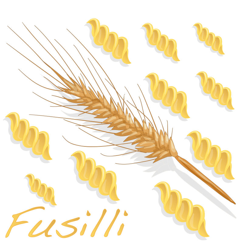 意大利粉面条和麦穗矢量插图