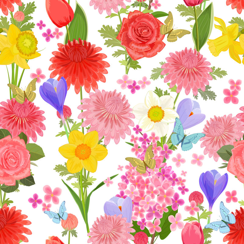 矢量彩色的花卉装饰无缝背景