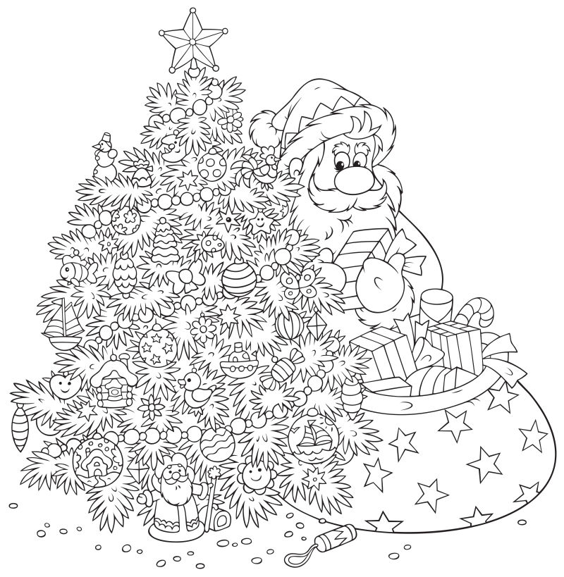 矢量圣诞人送礼物的填色插图