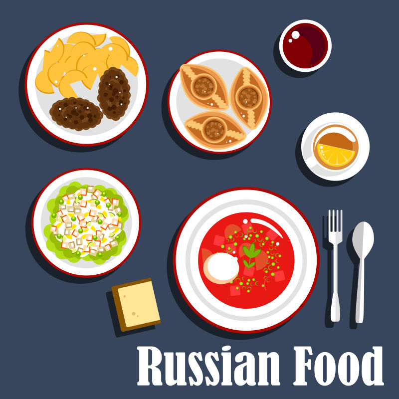 俄罗斯美食矢量插图