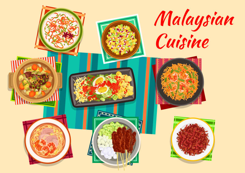 马来西亚美食矢量插图