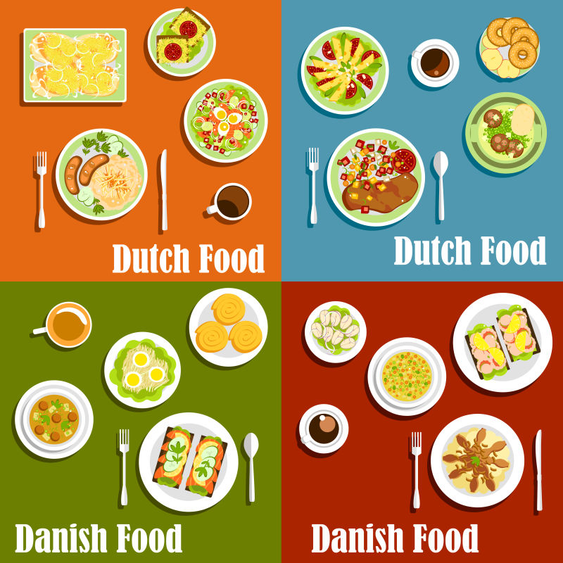 荷兰民间的传统美食矢量插图