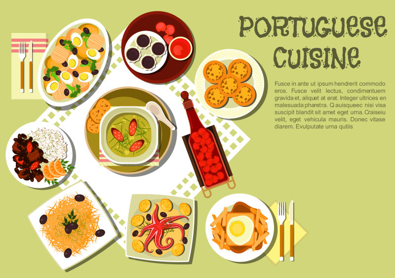 葡萄牙美食矢量插图