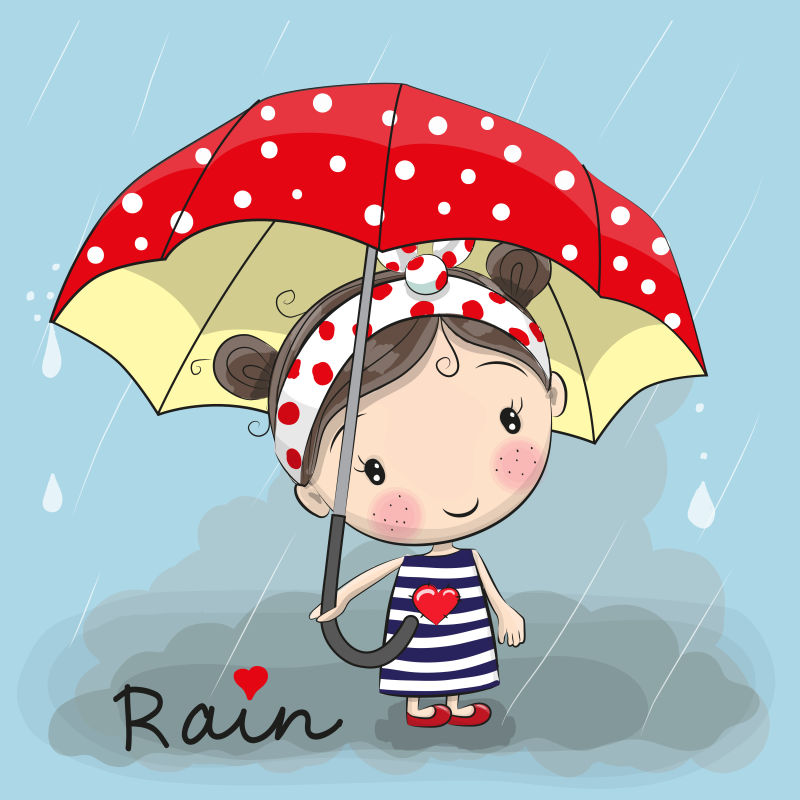 矢量雨中卡通女孩