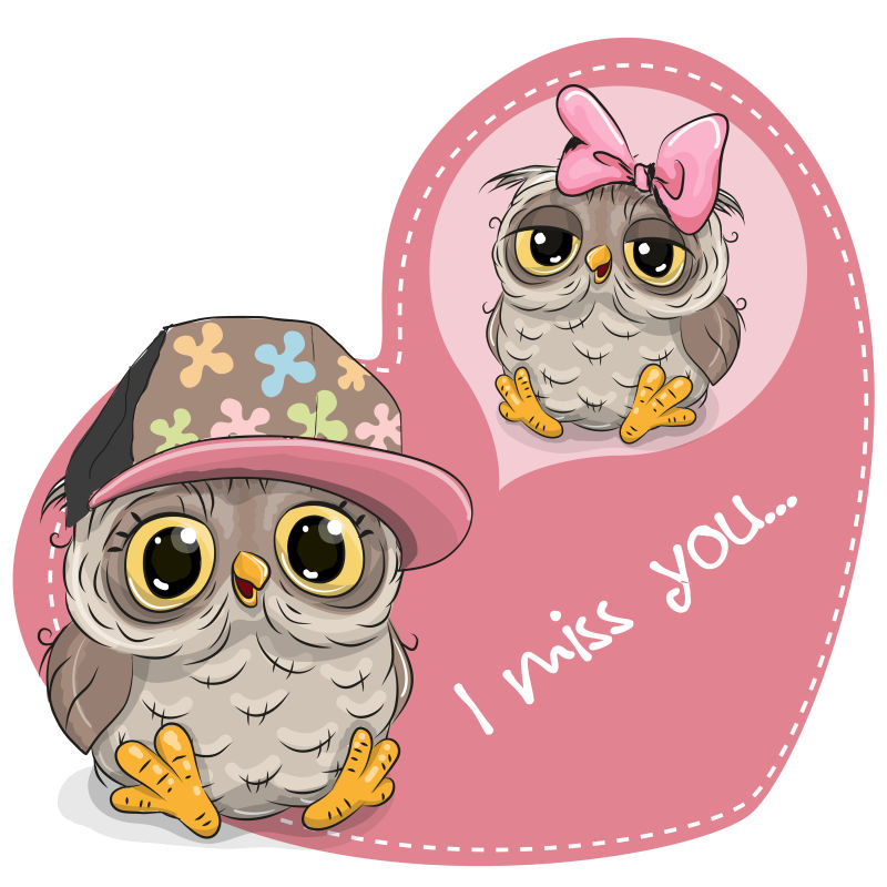 矢量可爱的甜蜜的猫头鹰情侣插图