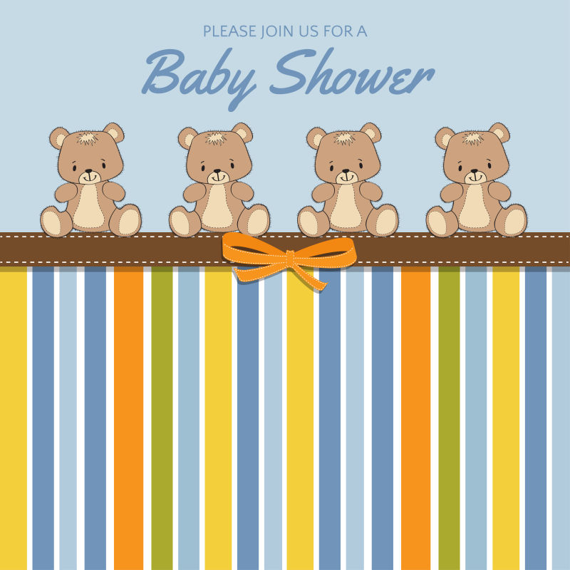 小熊图案的婴儿洗澡卡矢量设计