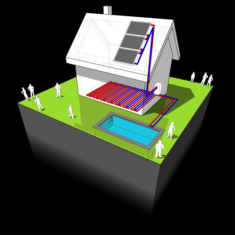 抽象矢量房屋太阳地热效果插图