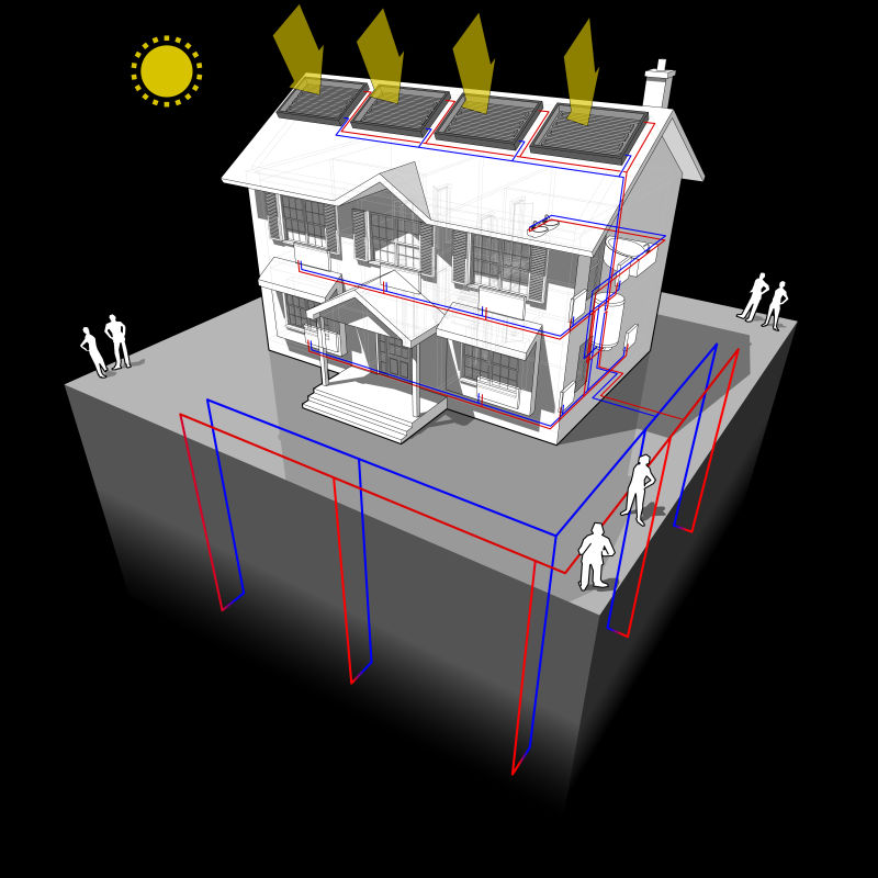 矢量房屋太阳能效果插图