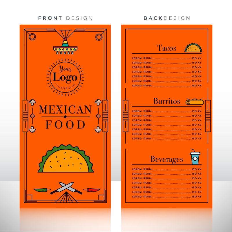 橙色墨西哥美食菜单矢量设计