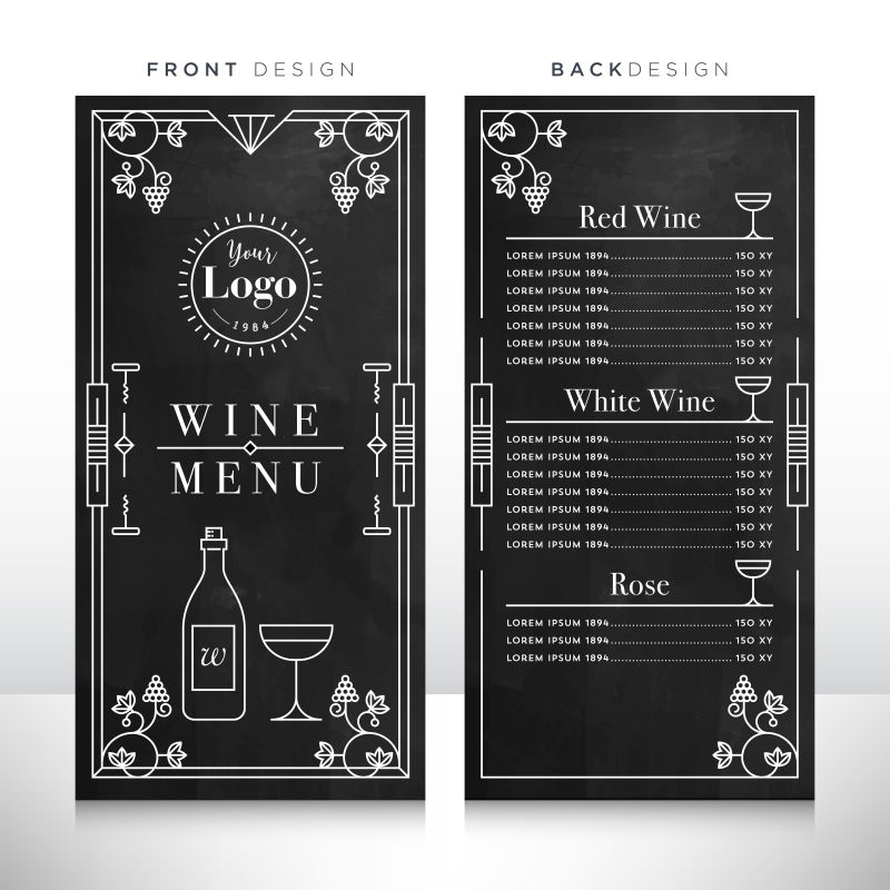黑色的葡萄酒菜单矢量设计
