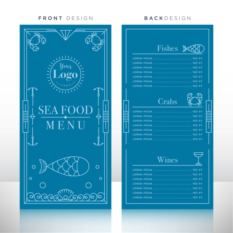 矢量的蓝色海鲜菜单设计