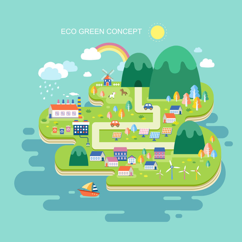 矢量生态绿色概念的城市小镇设计