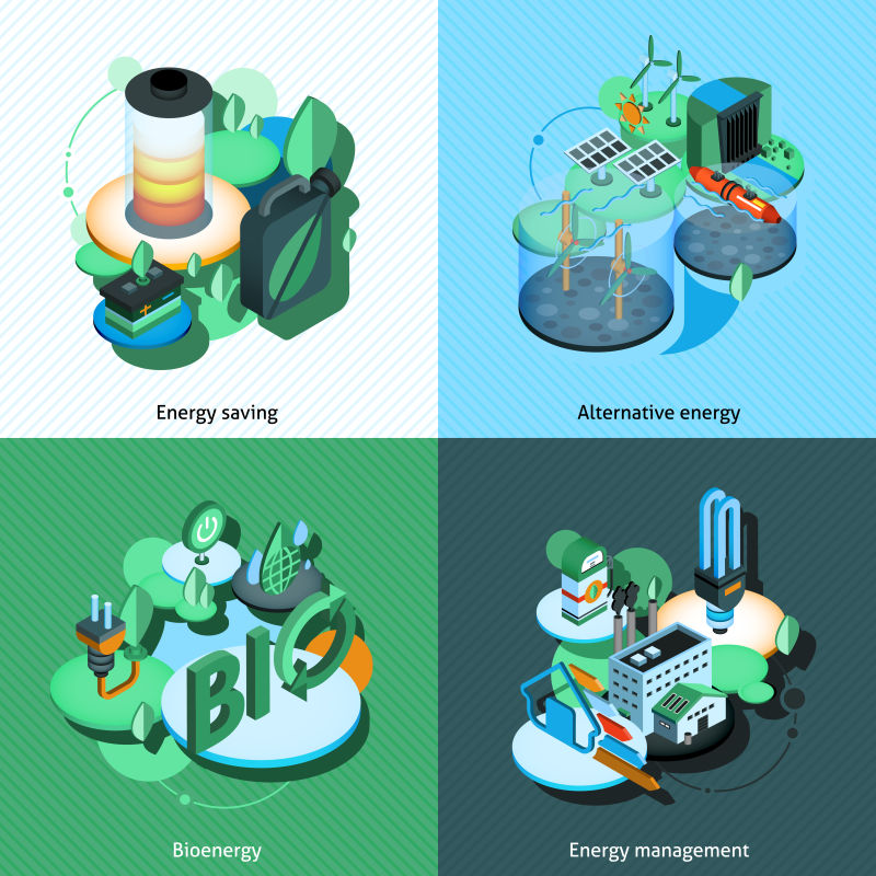 矢量生态概念的能源利用插图设计