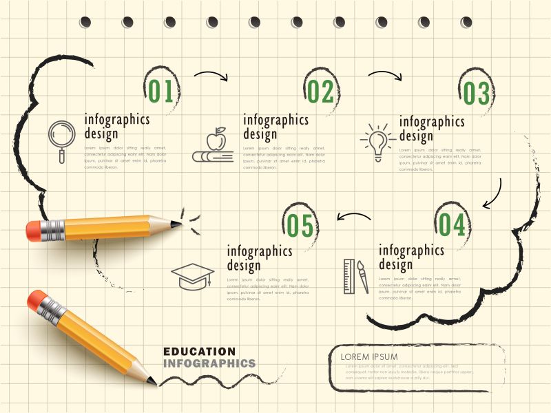 创意铅笔图案的矢量信息图表设计