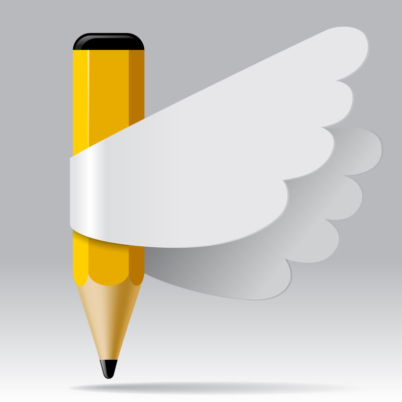 带纸翅膀的铅笔矢量插图设计