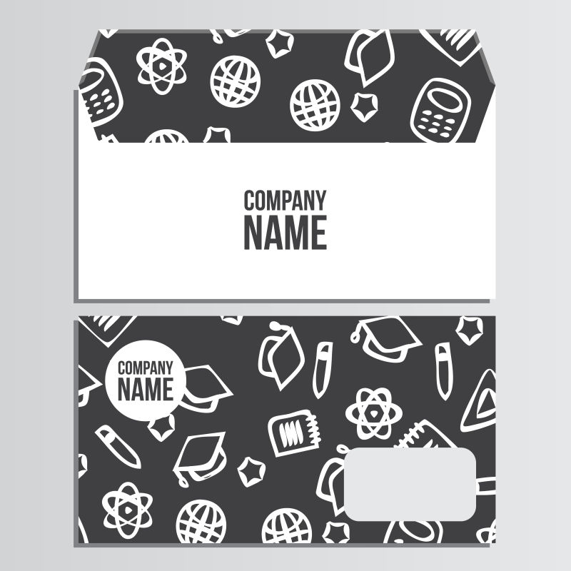 黑白插图的公司信封和名片矢量设计